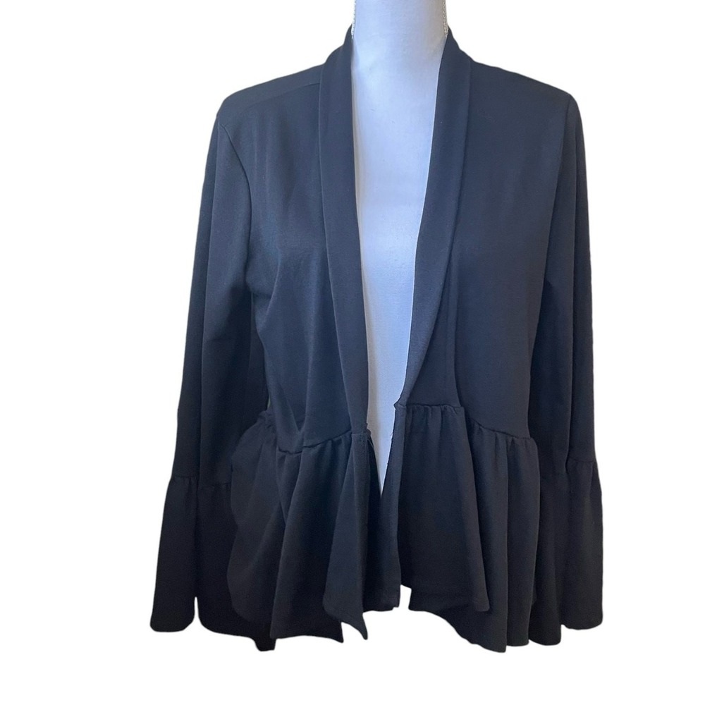 Pebble And Stone Women Cardigan M Black Open Front Peplum Whimsigoth Cottagecore
